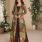 Anaita Brown Heavy Fox Georgette Anarkali Shrug Suit With Silk Print