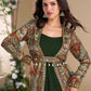 Anaita Dark Green Heavy Fox Georgette Anarkali Shrug Suit With Silk Print