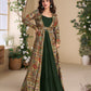 Anaita Dark Green Heavy Fox Georgette Anarkali Shrug Suit With Silk Print