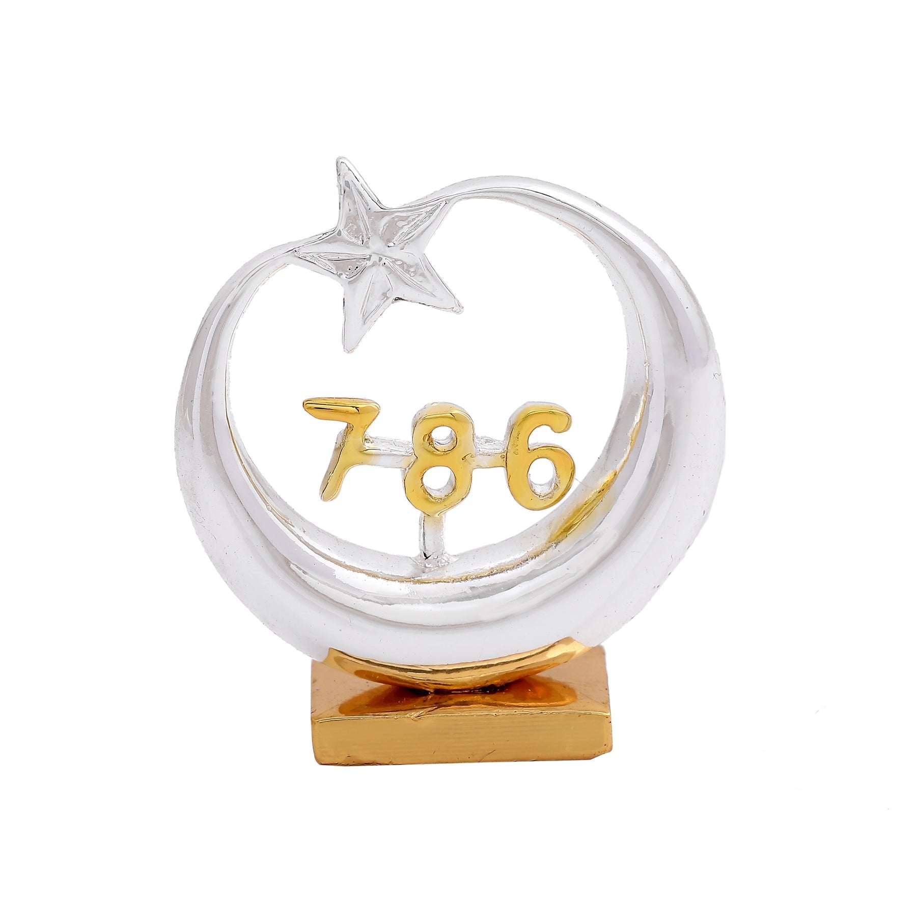 Estele Gold-Polished Spiritual 786 Chand Taara Idol for Home Decorative/ Car Dashboard - Swadesiicart