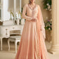 Anaita Peach Georgette Stitched Anarkali Suit with Embroidery & Sequence Work