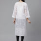 ADA Women White & Black Chikankari Embroidered Semi-Sheer Sustainable Handloom Kurta with Churidar | Swadesiicart