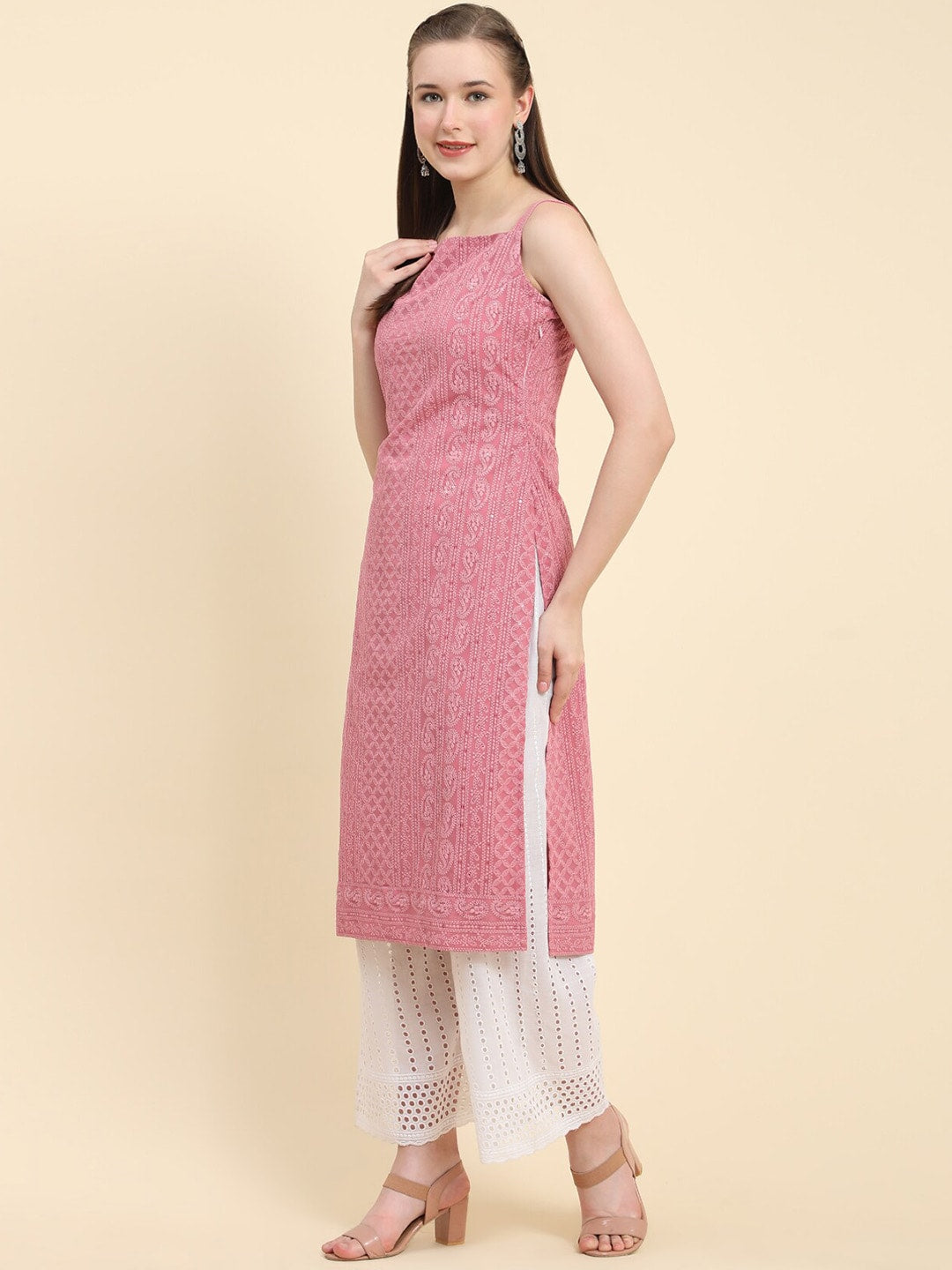 Kalini Ethnic Motifs Embroidered Chikankari Georgette Kurta | Swadesiicart