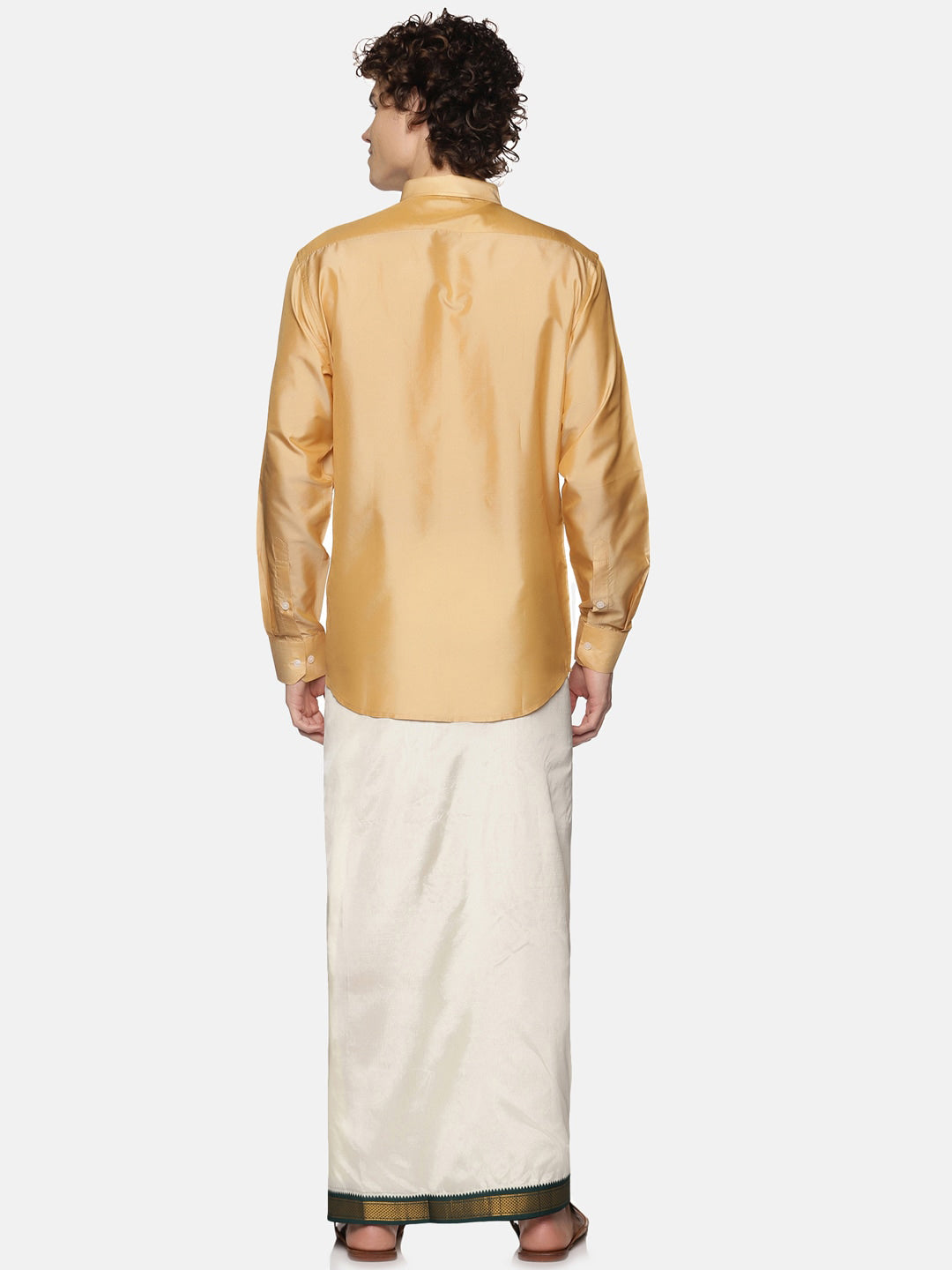 Sethukrishna Men Cream Solid Double Layer Readymade Veshti With Pocket | Swadesiicart