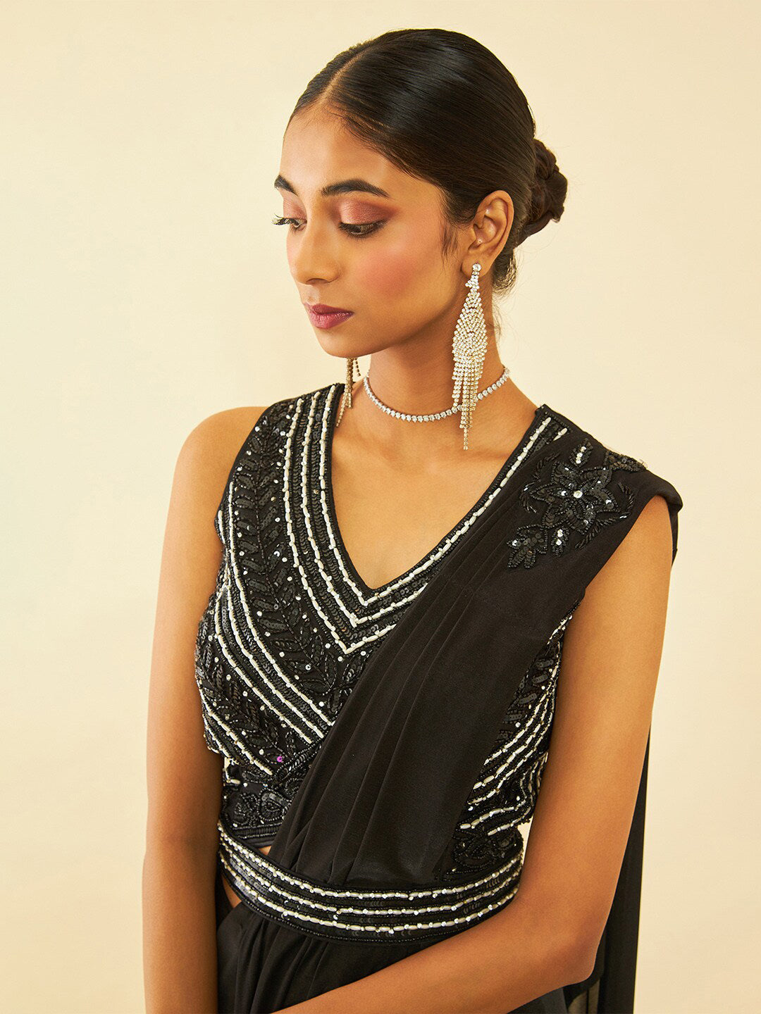Soch Black Embellished Beads and Stones Ready to Wear Saree | Swadesiicart