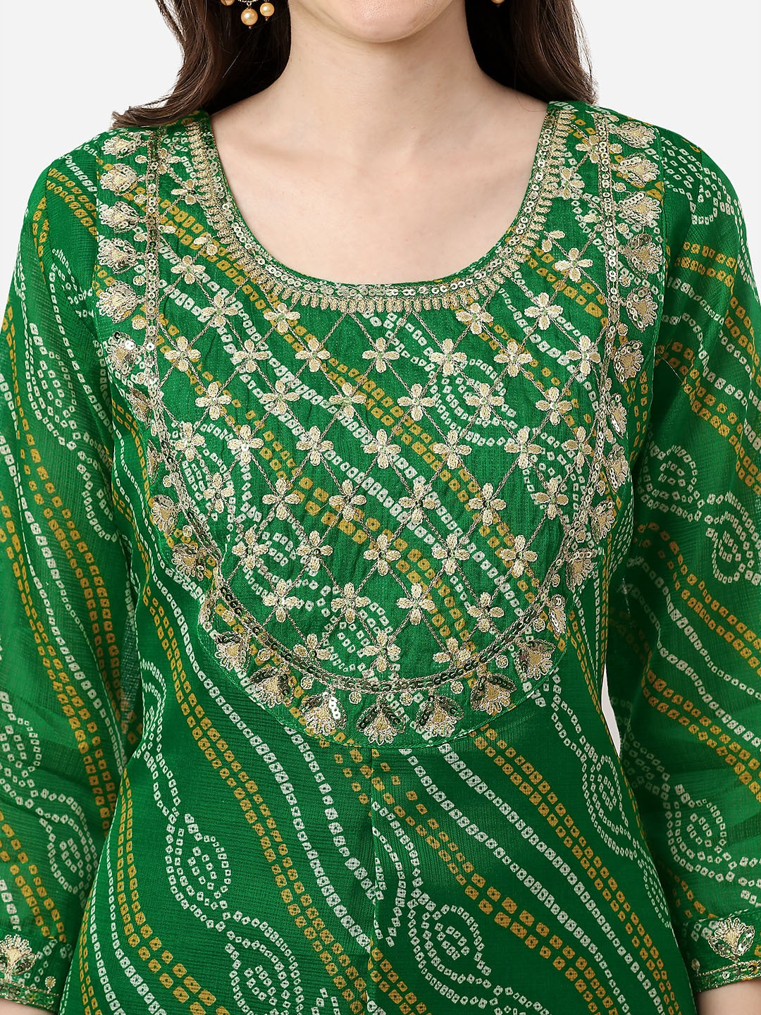 HERE&NOW Women Green Leheriya Printed Pure Cotton Kurta - Swadesiicart