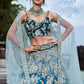House of Panchhi Teal Padded Colour Georgette Sequins & Zarkan Embroidery Lehenga Choli & Dupatta | Swadesiicart