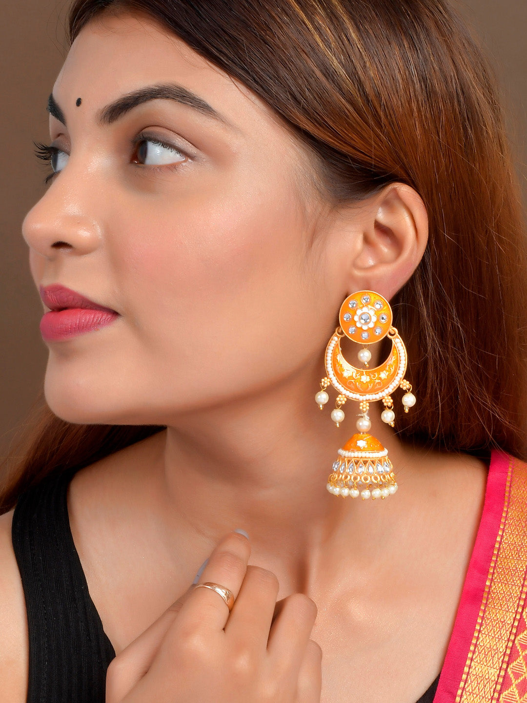Shoshaa Orange Dome Shaped Jhumkas Earrings | Swadesiicart