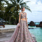 House of Panchhi Rose Gold Toned Organza Sequins & Zarkan Embroidery Lehenga Choli & Dupatta | Swadesiicart