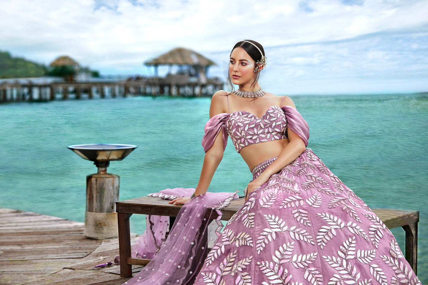 House of Panchhi Mauve Organza Sequins & Zarkan Embroidery Lehenga Choli & Dupatta | Swadesiicart