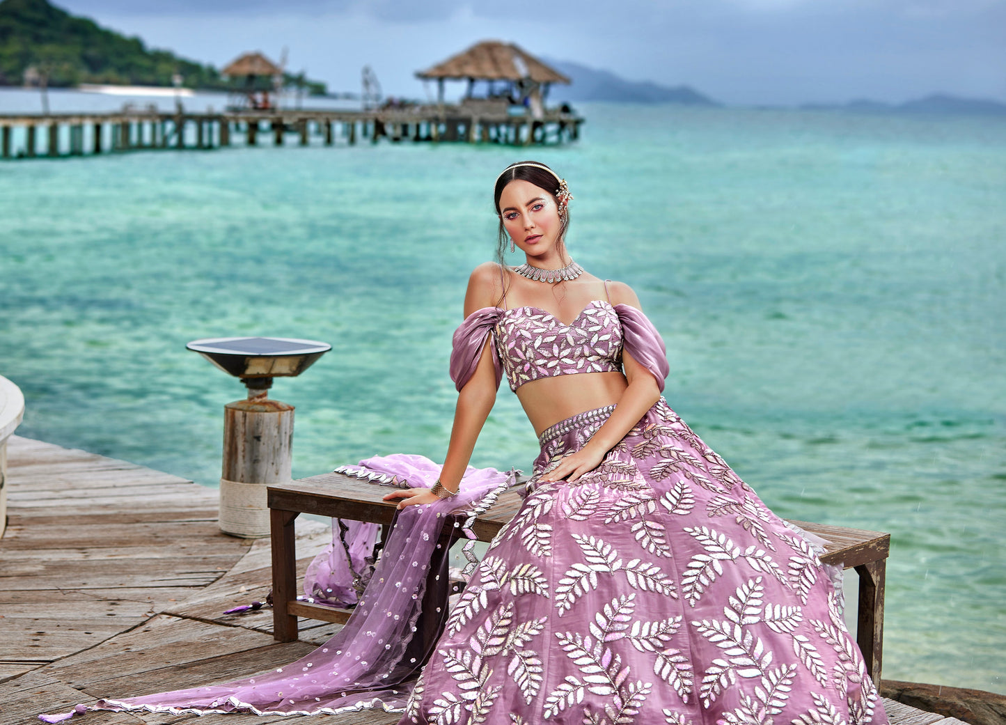 House of Panchhi Mauve Organza Sequins & Zarkan Embroidery Lehenga Choli & Dupatta | Swadesiicart
