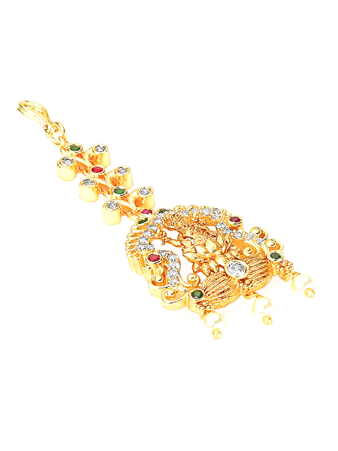 Yellow Chimes Women Gold-Polished White & Red Ad Studded Handcrafted Maang Tikka | Swadesiicart