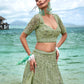 House of Panchhi Lime Green Net Sequins, Zarkan And Thread Embroidery Lehenga Choli & Dupatta | Swadesiicart
