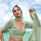 House of Panchhi Lime Green Net Sequins, Zarkan And Thread Embroidery Lehenga Choli & Dupatta | Swadesiicart