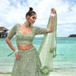 House of Panchhi Lime Green Net Sequins, Zarkan And Thread Embroidery Lehenga Choli & Dupatta | Swadesiicart