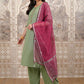 Vishudh Green Embroidered Thread Work Kurta with Trouser & Dupatta - Swadesiicart
