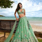 House of Panchhi Sea Green Georgette Sequins, Zarkan And Thread Embroidery Lehenga Choli & Dupatta | Swadesiicart
