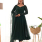 Lorenvalley Green Pure Soft Faux Georgette Lucknowi Sequence Work Anarkali Pant With Dupatta Set | Swadesiicart