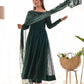 Lorenvalley Green Pure Soft Faux Georgette Lucknowi Sequence Work Anarkali Pant With Dupatta Set | Swadesiicart