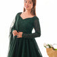 Lorenvalley Green Pure Soft Faux Georgette Lucknowi Sequence Work Anarkali Pant With Dupatta Set | Swadesiicart
