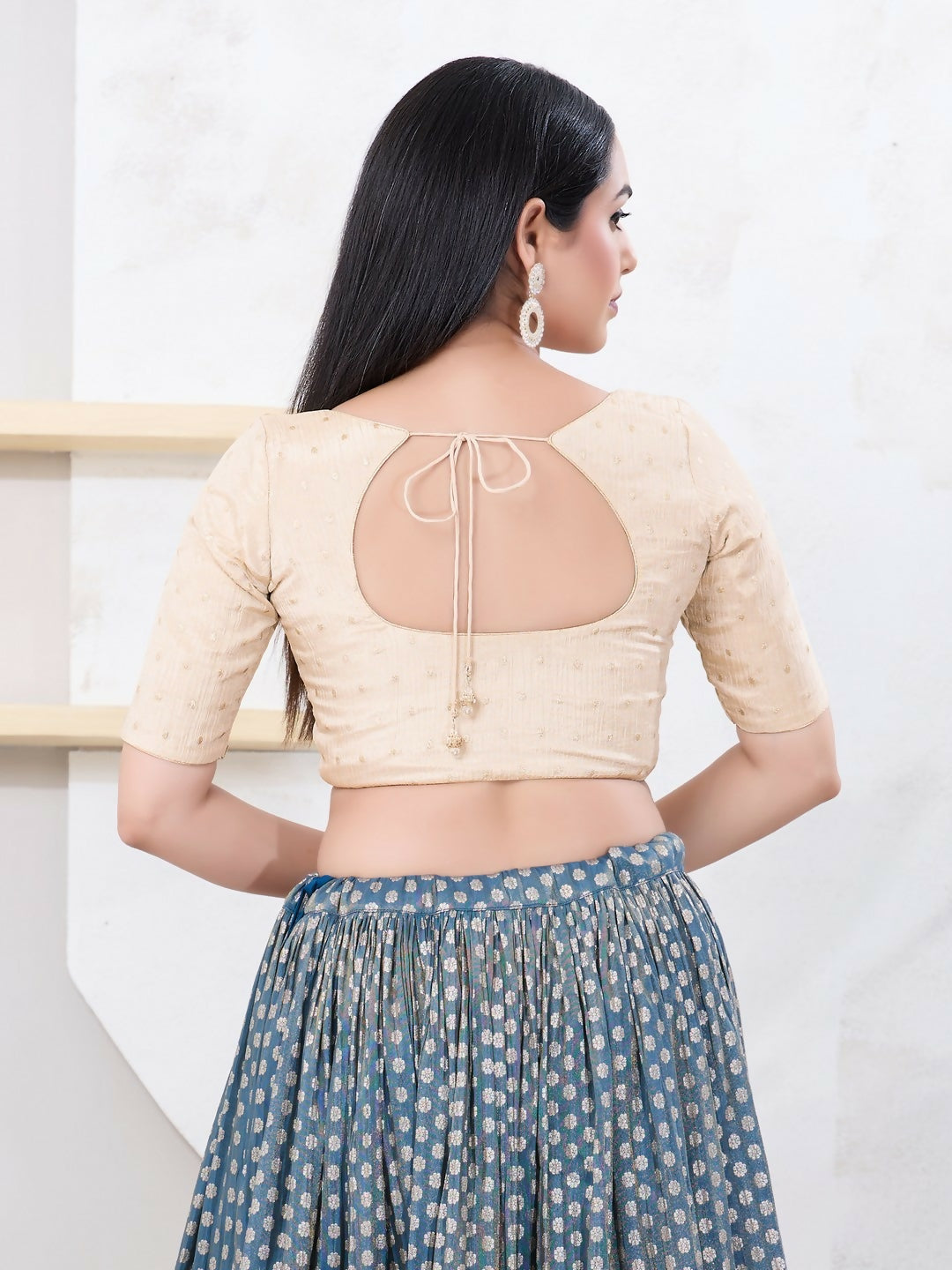 Joban Fashion Cream Tissue Elbow Sleeveless Front Open Blouse - Swadesiicart