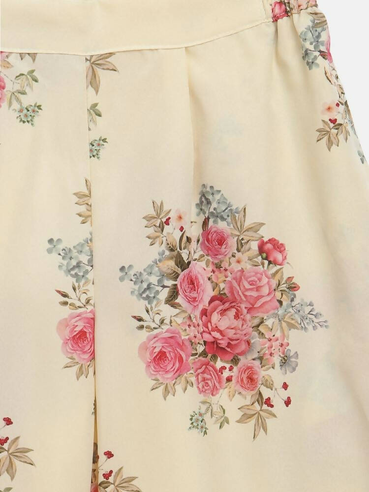 Ahalyaa Beige Crepe Floral Printed Kids Kurta Palazzo Set With Dupatta For Girls | Swadesiicart