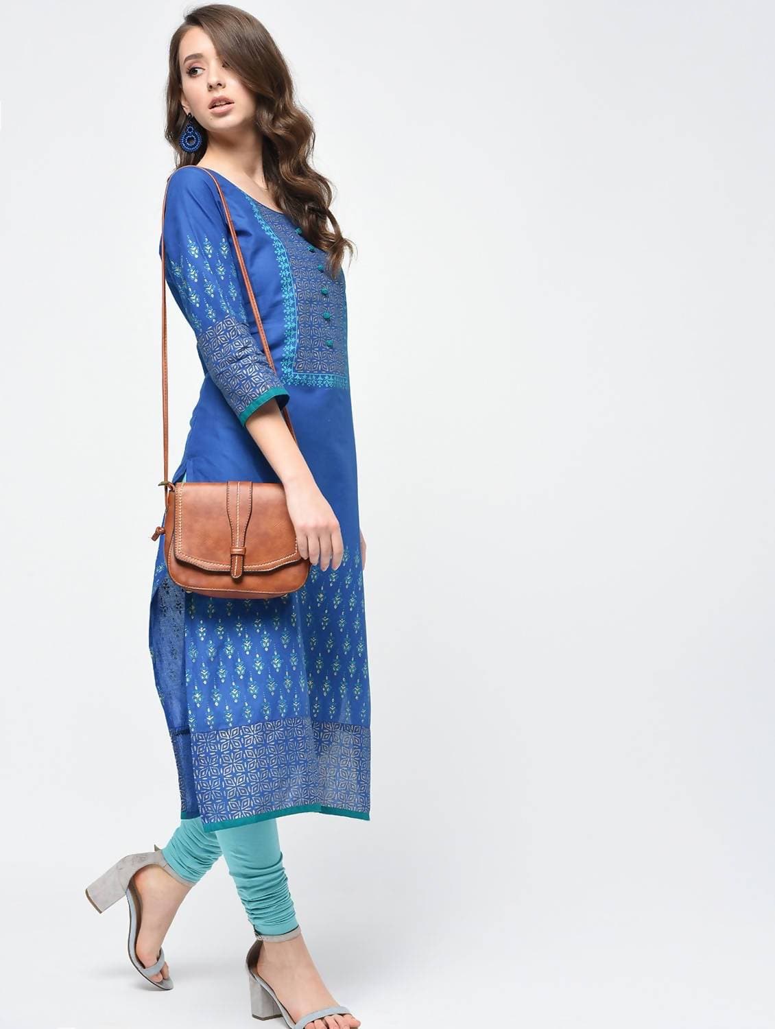 Indian Clothing Cheera Hand Block Print Royal Blue Color Straight Kurta | Swadesiicart