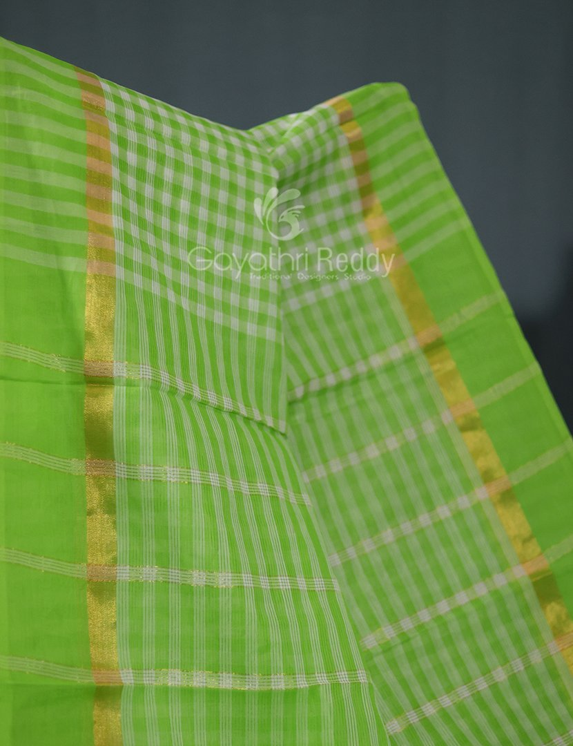 Light Green With Checks Pure Mangalgiri Cotton Saree By Gayathri Reddy Designer Studio | Swadesiicart