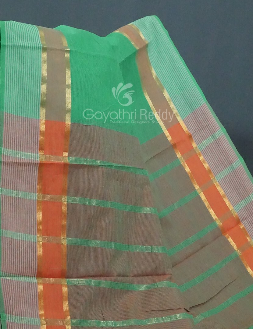 Dual Shades of Aqua Green Pure Mangalgiri Cotton By Gayathri Reddy Designer Studio | Swadesiicart