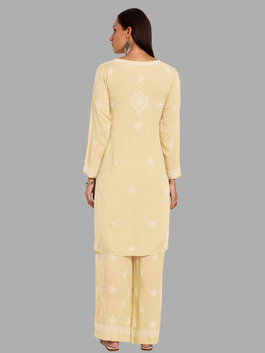 ADA Ethnic Motifs Embroidered Regular Chikankari Kurta with Palazzos | Swadesiicart