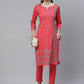 ADA Women Pink & Blue Chikankari Hand Embroidered Sustainable Handloom Kurta with Trousers | Swadesiicart
