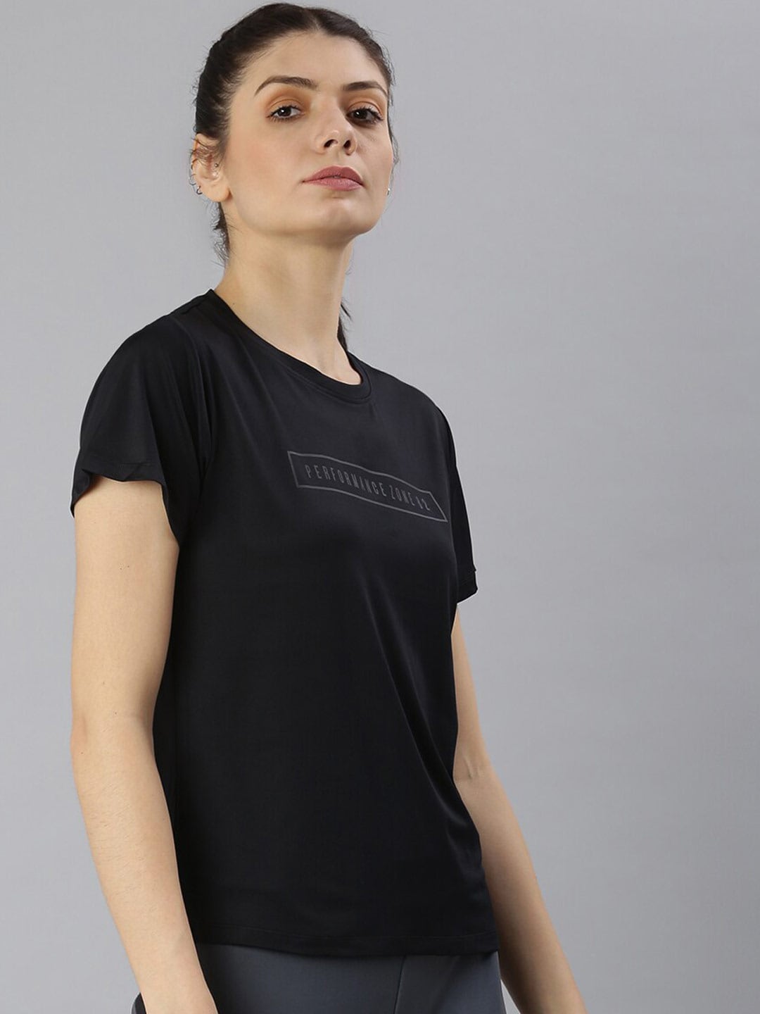 MKH Women Black Typography Dri-FIT Polyester Round Neck Sports T-shirt - Swadesiicart
