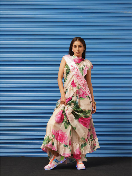 Tikhi Imli Floral Printed Poly Crepe Saree | Swadesiicart