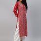 ADA Women Red & White Hand Embroidered Chikankari Sustainable Handloom Kurta With Matching Slip | Swadesiicart