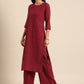 All About You Women Maroon Ethnic Motifs Embroidered Chikankari Kurta with Palazzos | Swadesiicart