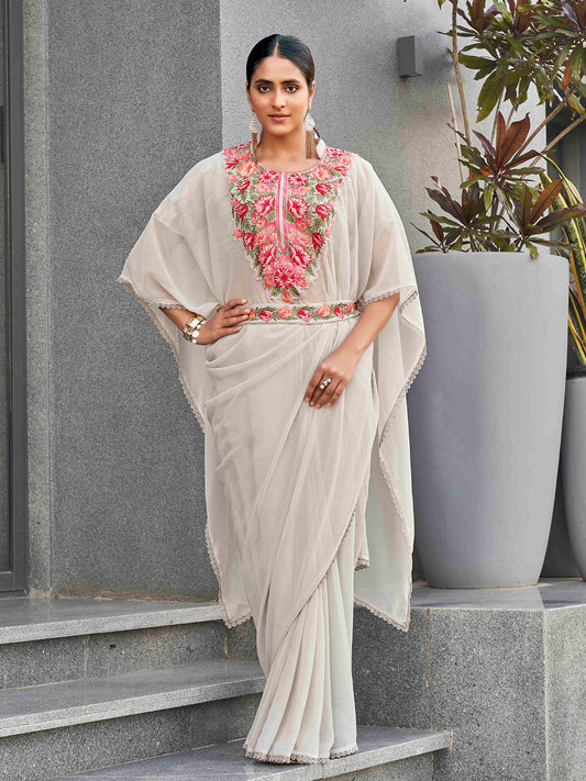 Tikhi Imli Embroidered Kaftan Saree With Belt | Swadesiicart
