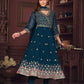 Jyoti Fashion Women's Rama Georgette Embroidered Anarkali Kurta Pant Set With Dupatta | Swadesiicart