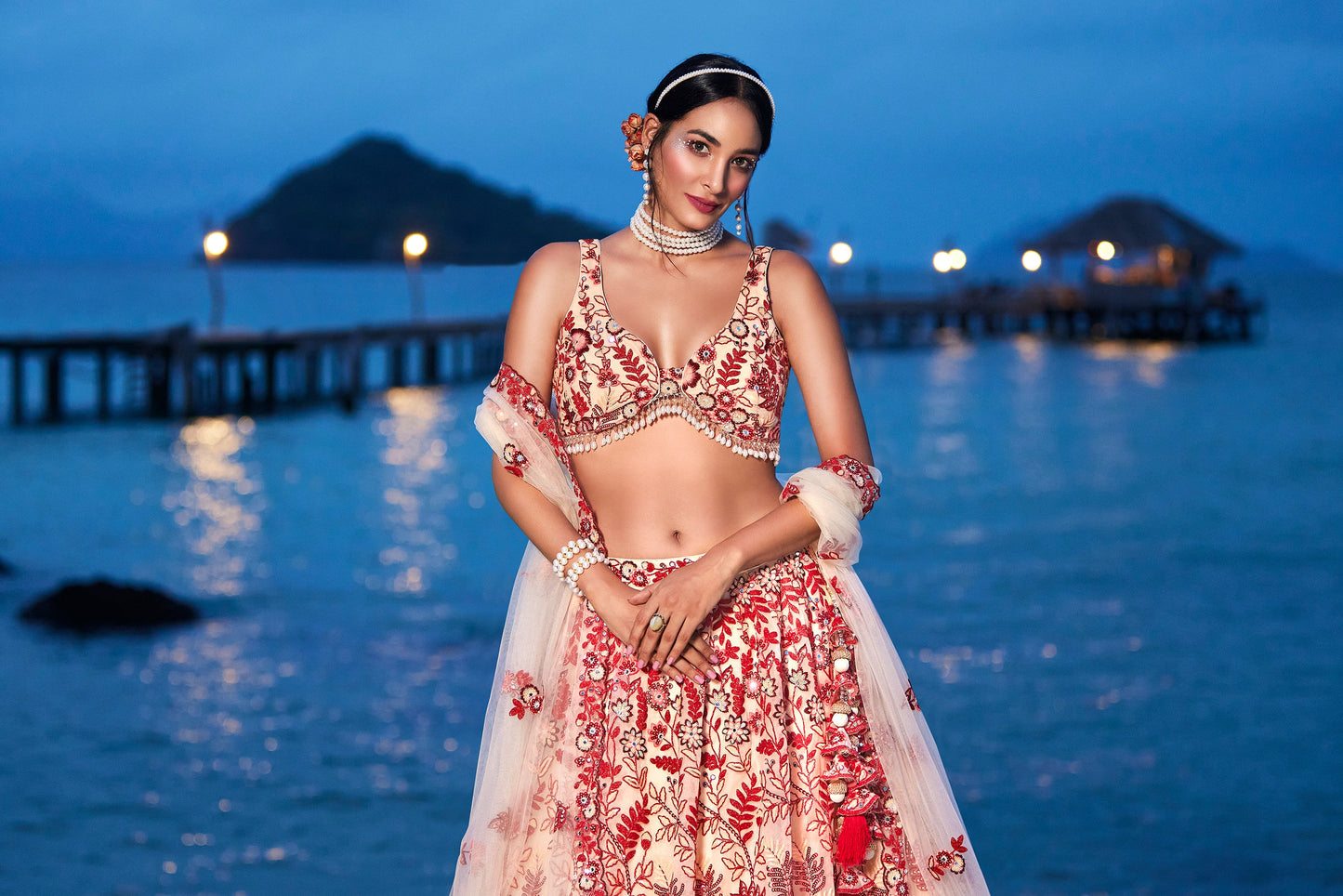 House of Panchhi Peach Net Sequins, Mirror And Thread Embroidery Lehenga Choli & Dupatta | Swadesiicart