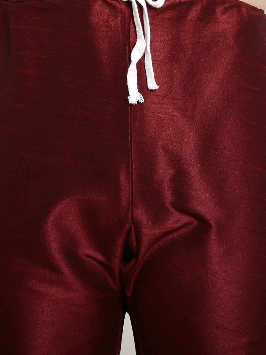 Sojanya Men Maroon & Beige Self Design Kurta with Churidar & Nehru Jacket | Swadesiicart