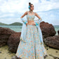 House of Panchhi Turquoise Blue Net Multi Colour Sequins, Zarkans And Thread Embroidery Lehenga Choli & Dupatta | Swadesiicart