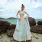 House of Panchhi Turquoise Blue Net Multi Colour Sequins, Zarkans And Thread Embroidery Lehenga Choli & Dupatta | Swadesiicart
