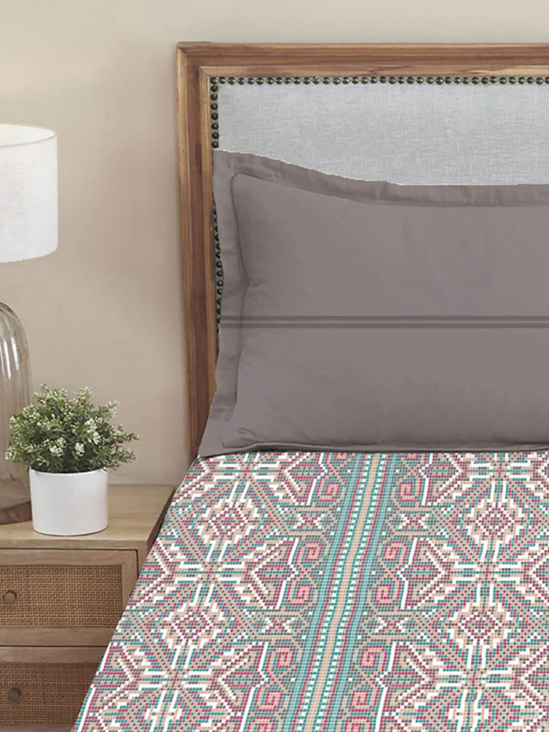 MYTRIDENT Dusk and Dawn Brown Printed Pure Cotton 144 TC Queen Bedsheet Pillow Covers - Swadesiicart