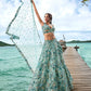 House of Panchhi Turquoise Blue Organza Sequins, Moti And Thread Embroidery Lehenga Choli & Dupatta | Swadesiicart