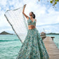 House of Panchhi Turquoise Blue Organza Sequins, Moti And Thread Embroidery Lehenga Choli & Dupatta | Swadesiicart
