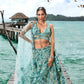 House of Panchhi Turquoise Blue Organza Sequins, Moti And Thread Embroidery Lehenga Choli & Dupatta | Swadesiicart