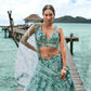 House of Panchhi Turquoise Blue Organza Sequins, Moti And Thread Embroidery Lehenga Choli & Dupatta | Swadesiicart