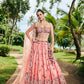 House of Panchhi Peach Pure Georgette Sequins, Zarkan And Thread Embroidery Lehenga Choli & Dupatta | Swadesiicart