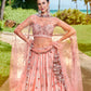 House of Panchhi Peach Pure Georgette Sequins, Zarkan And Thread Embroidery Lehenga Choli & Dupatta | Swadesiicart
