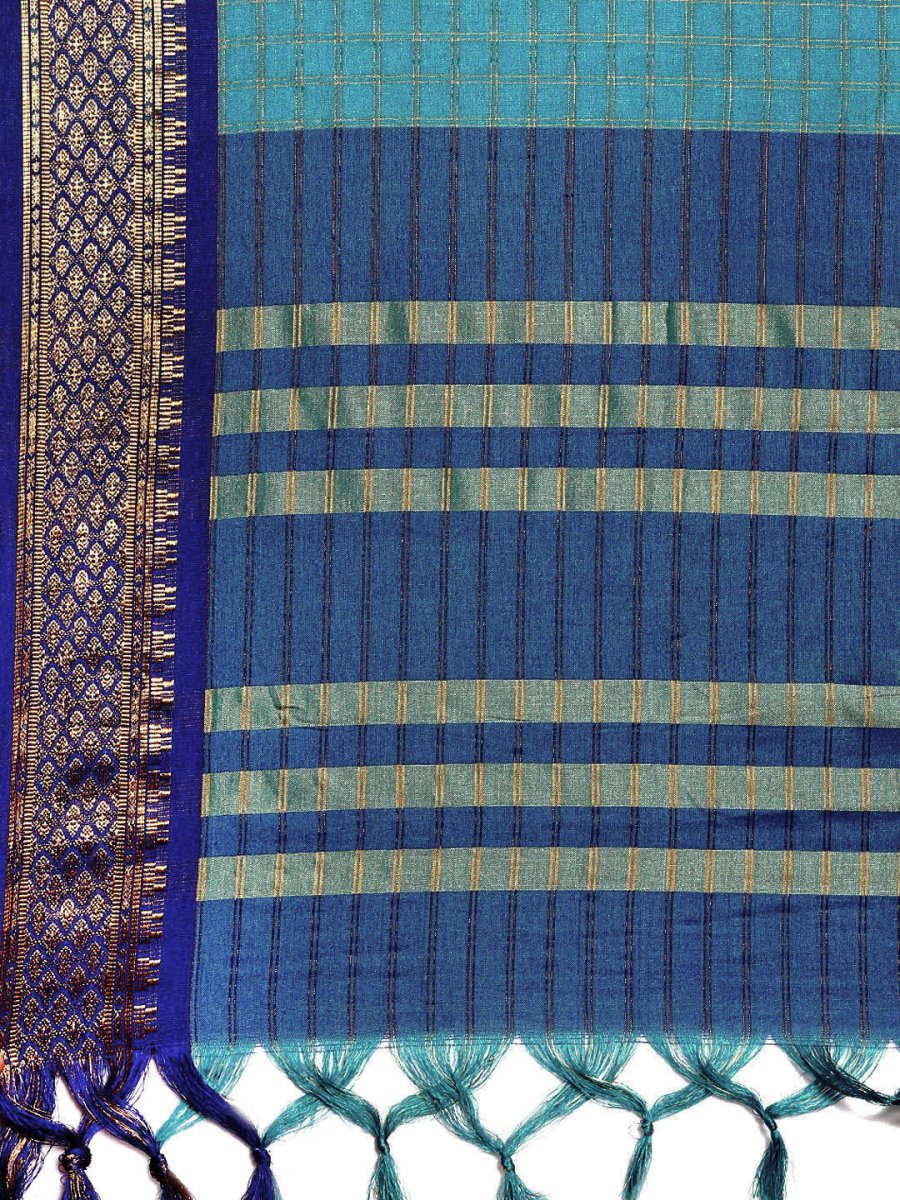 Anouk Blue & Gold-Toned Woven Design Pure Silk Banarasi Saree | Swadesiicart