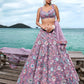 House of Panchhi Mauve Net Sequins, Mirror And Thread Embroidery Lehenga Choli & Dupatta | Swadesiicart